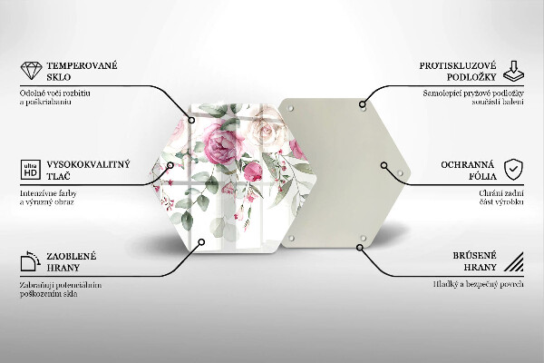 Skärbräda glas sexhörning Akvarell rosor