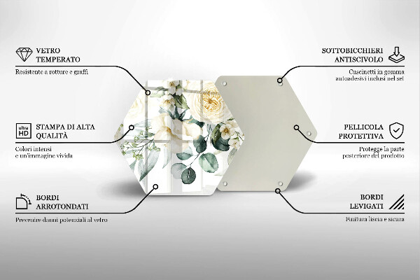 Skärbräda glas sexhörning Akvarell blommor