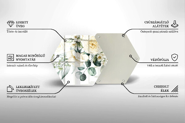 Skärbräda glas sexhörning Akvarell blommor