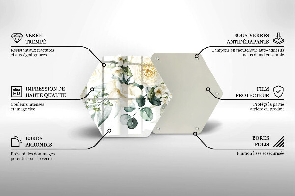 Skärbräda glas sexhörning Akvarell blommor