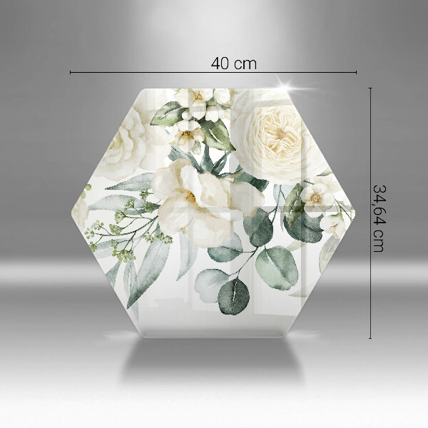 Skärbräda glas sexhörning Akvarell blommor