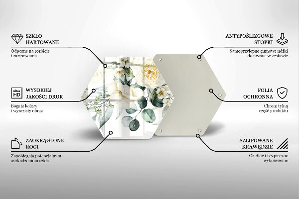 Skärbräda glas sexhörning Akvarell blommor