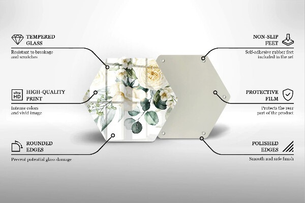 Skärbräda glas sexhörning Akvarell blommor
