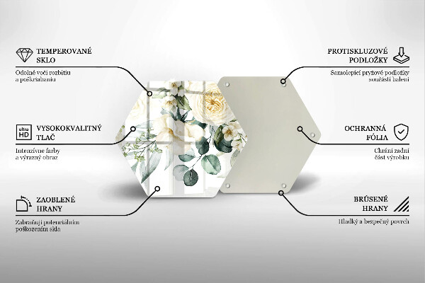 Skärbräda glas sexhörning Akvarell blommor