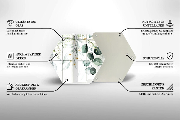 Skärbräda glas sexhörning Akvarellväxter