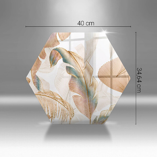 Skärbräda glas sexhörning Boho fjädrar och löv