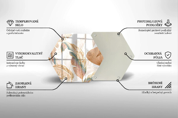 Skärbräda glas sexhörning Boho fjädrar och löv