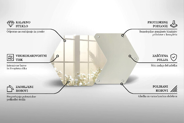 Skärbräda glas sexhörning Bohoblommor i gips