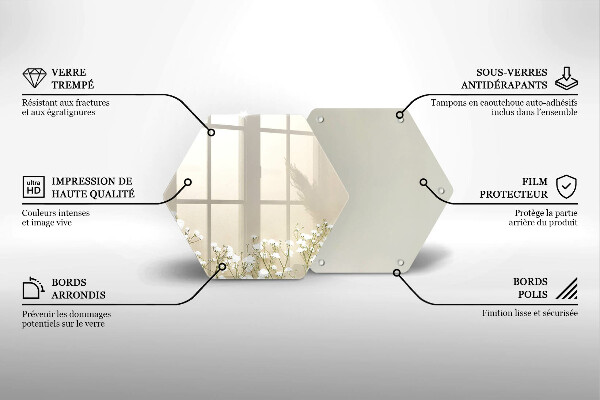 Skärbräda glas sexhörning Bohoblommor i gips