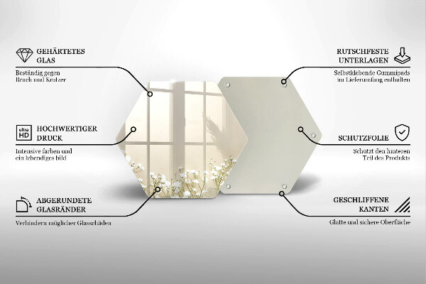 Skärbräda glas sexhörning Bohoblommor i gips