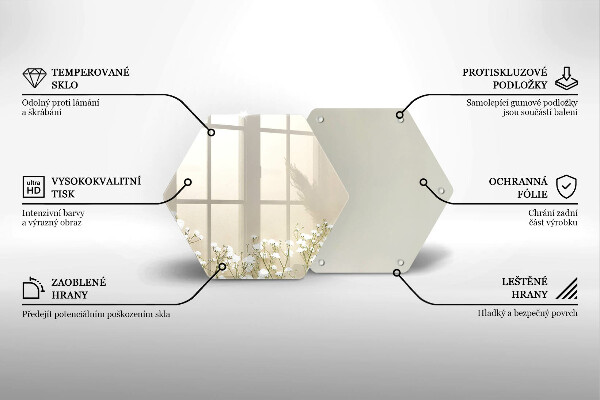 Skärbräda glas sexhörning Bohoblommor i gips