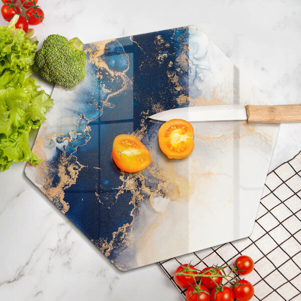 Skärbräda glas sexhörning Abstraktion med blått