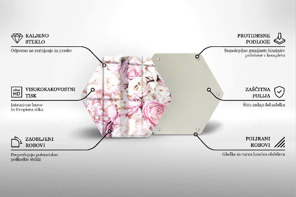 Skärbräda glas sexhörning Pionbukett