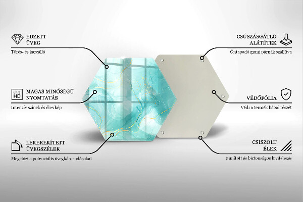 Skärbräda glas sexhörning Blå och guld abstraktion
