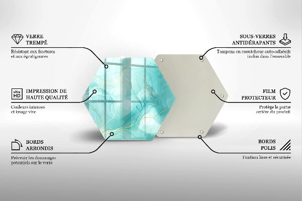 Skärbräda glas sexhörning Blå och guld abstraktion