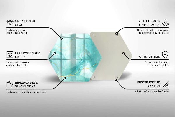 Skärbräda glas sexhörning Blå och guld abstraktion
