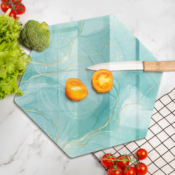 Skärbräda glas sexhörning Blå och guld abstraktion