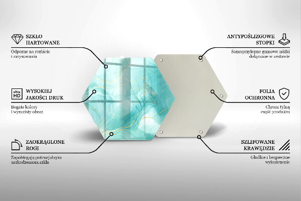 Skärbräda glas sexhörning Blå och guld abstraktion