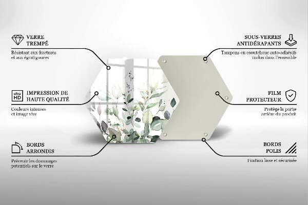 Skärbräda glas sexhörning Akvarellväxter