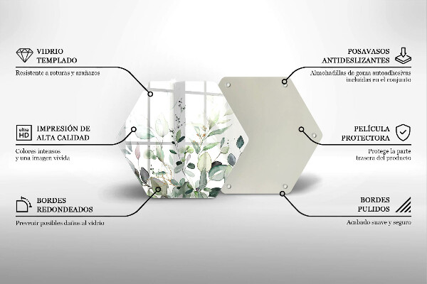 Skärbräda glas sexhörning Akvarellväxter