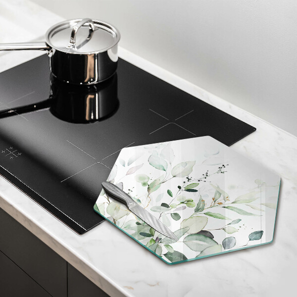 Skärbräda glas sexhörning Akvarellväxter