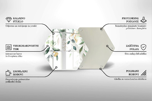 Skärbräda glas sexhörning Akvarell blad