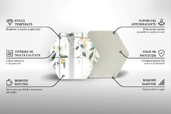 Skärbräda glas sexhörning Akvarell blad