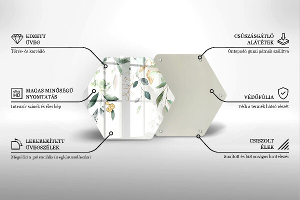 Skärbräda glas sexhörning Akvarell blad