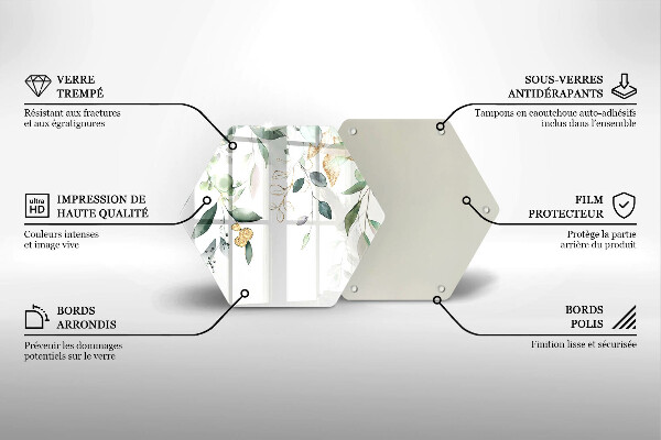 Skärbräda glas sexhörning Akvarell blad