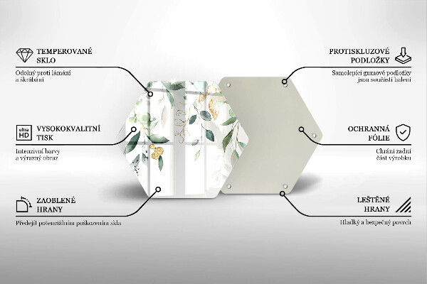 Skärbräda glas sexhörning Akvarell blad