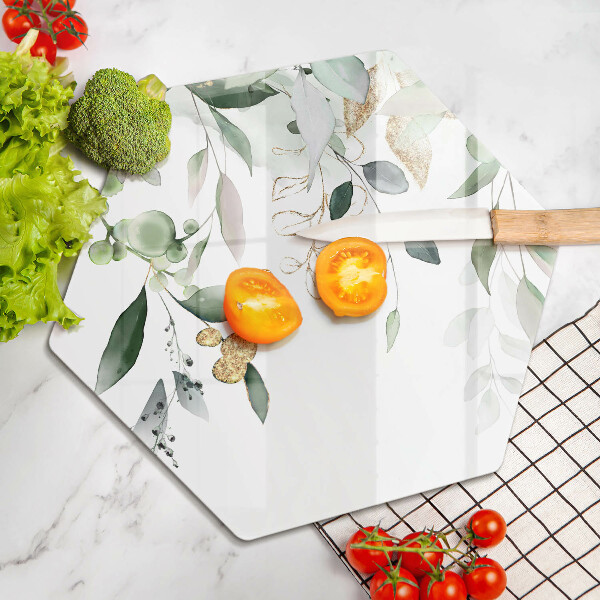 Skärbräda glas sexhörning Akvarell blad