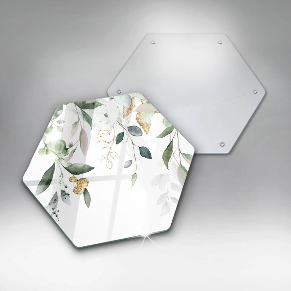 Skärbräda glas sexhörning Akvarell blad