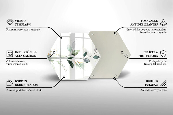 Skärbräda glas sexhörning Akvarell blad