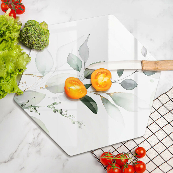 Skärbräda glas sexhörning Akvarell blad