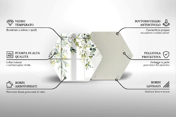 Skärbräda glas sexhörning Dekorativa blad och blommor