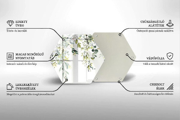 Skärbräda glas sexhörning Dekorativa blad och blommor