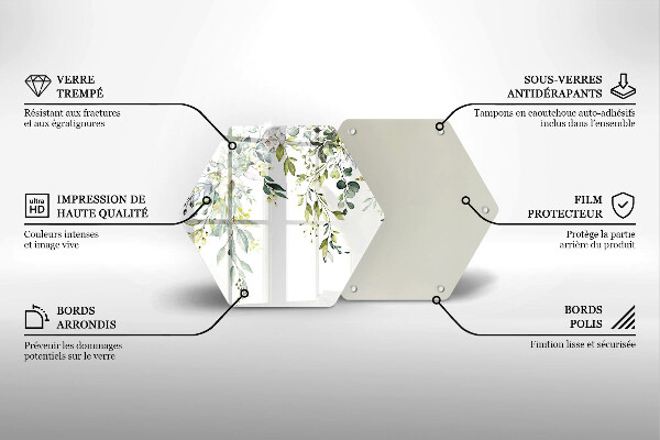 Skärbräda glas sexhörning Dekorativa blad och blommor