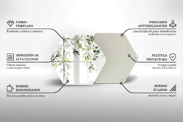 Skärbräda glas sexhörning Dekorativa blad och blommor