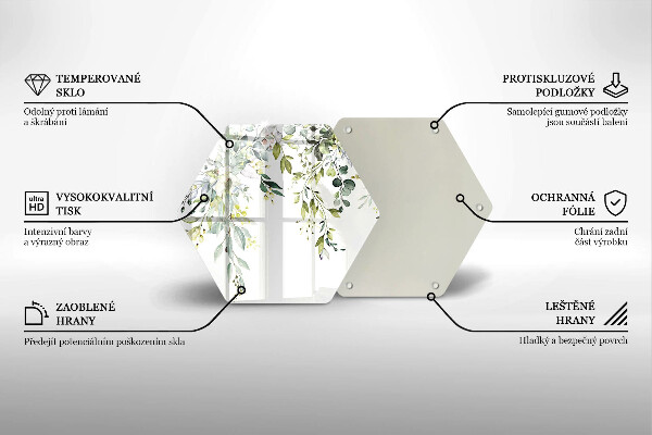 Skärbräda glas sexhörning Dekorativa blad och blommor