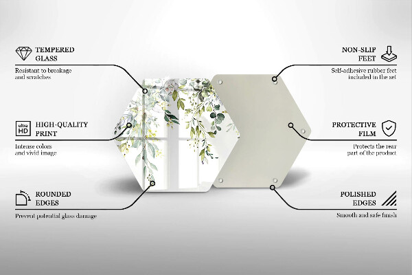 Skärbräda glas sexhörning Dekorativa blad och blommor