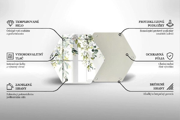 Skärbräda glas sexhörning Dekorativa blad och blommor