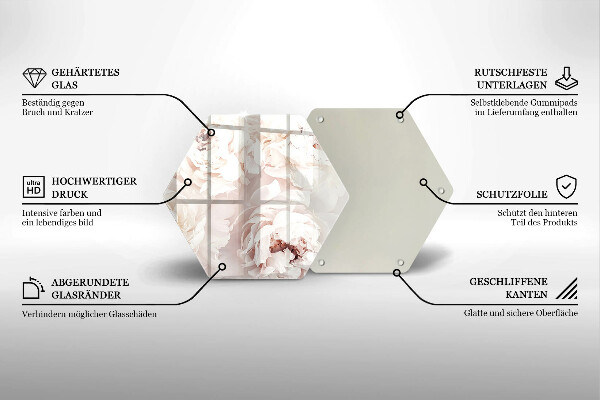 Skärbräda glas sexhörning Pastellpioner