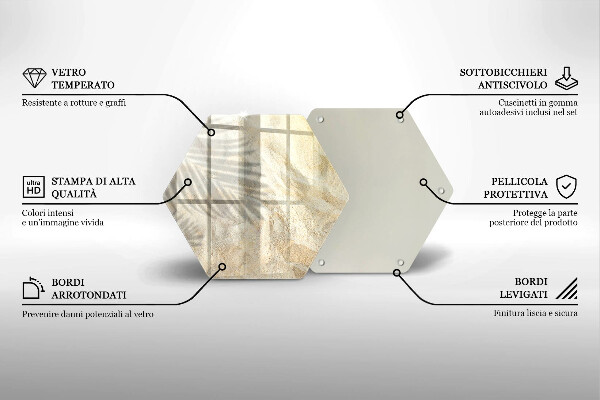 Skärbräda glas sexhörning Palmblad och sand