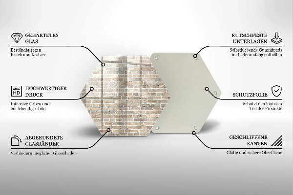 Skärbräda glas sexhörning Ljus tegelvägg