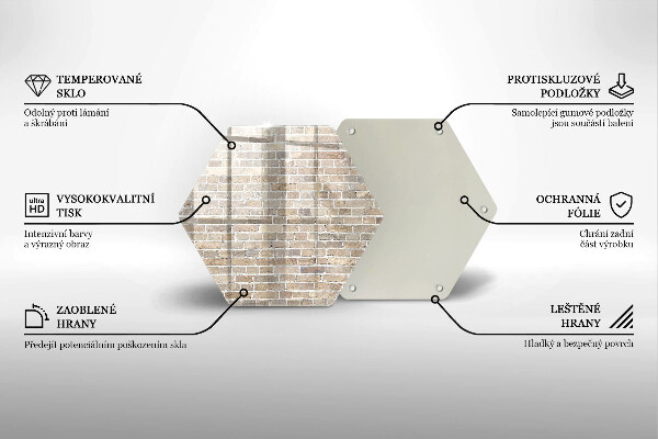 Skärbräda glas sexhörning Ljus tegelvägg