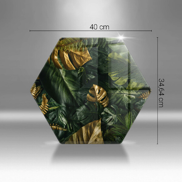 Skärbräda glas sexhörning Gyllene monstera blad
