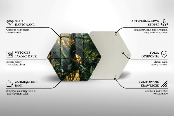 Skärbräda glas sexhörning Gyllene monstera blad