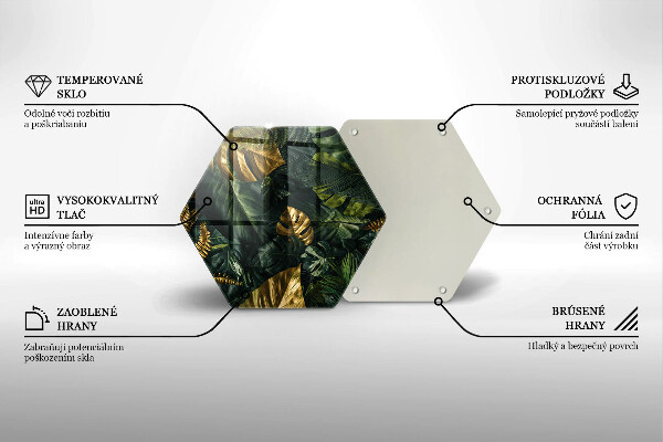 Skärbräda glas sexhörning Gyllene monstera blad