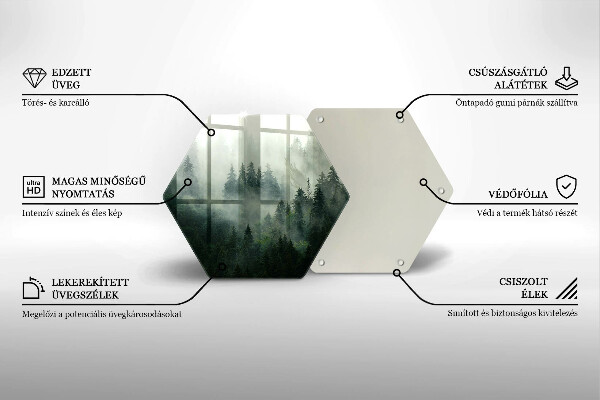 Skärbräda glas sexhörning Dimmigt skogslandskap