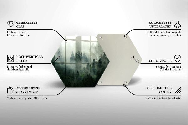 Skärbräda glas sexhörning Dimmigt skogslandskap